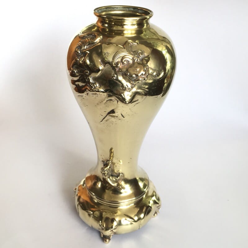 Japanese brass vase with Foo dogs and elephant feet, c.1880-0