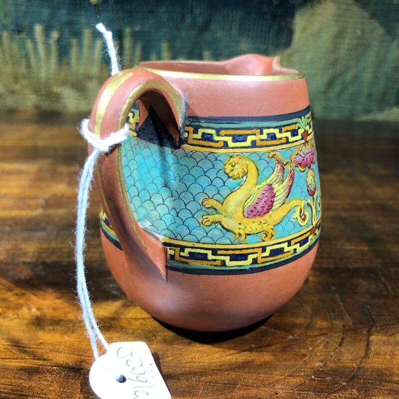 Small 'Maw' terracotta jug, enamelled decoration, c.1890 -32590
