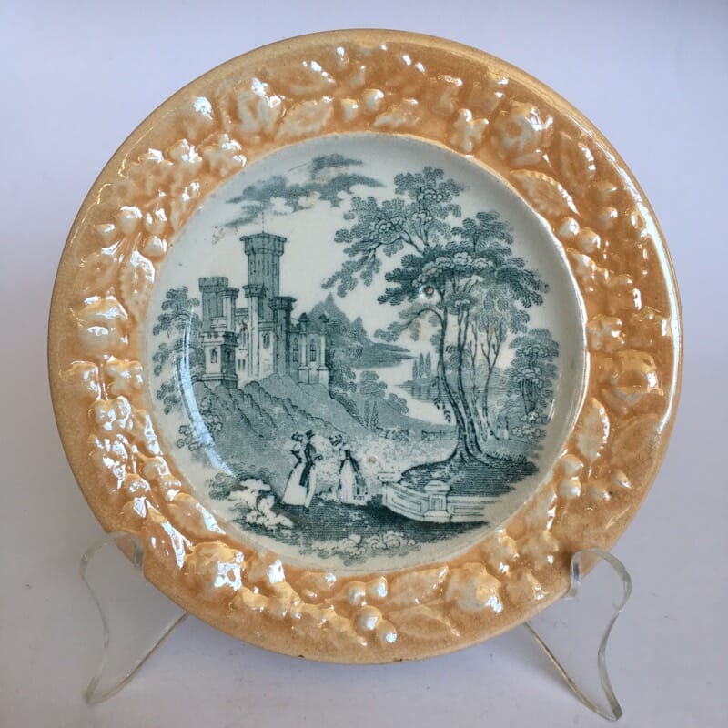Staffordshire child's plate- castle gardens, c. 1835 -0