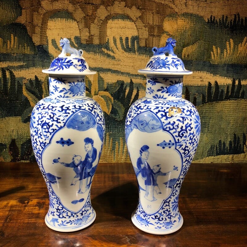 Pair of Chinese Export vases & covers, Kanxi revival, 19th /20th Century -0