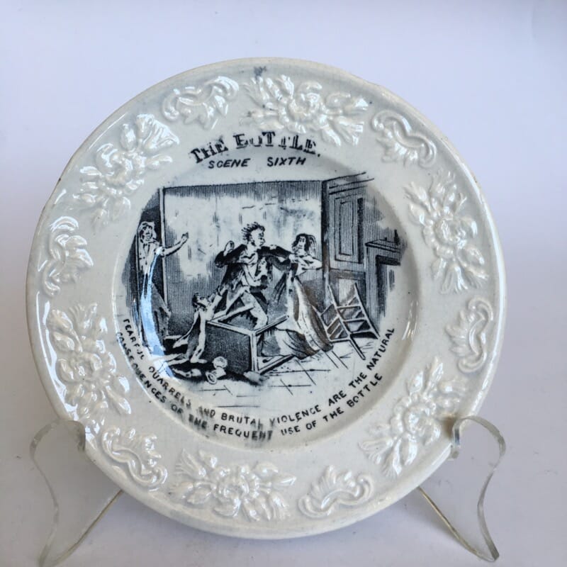 Staffordshire child's plate- temperance scene, results of the bottle- c.1830 -0