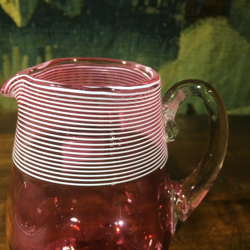 Ruby glass milk jug & sugar bowl, white enamel decoration, c. 1890 -32516