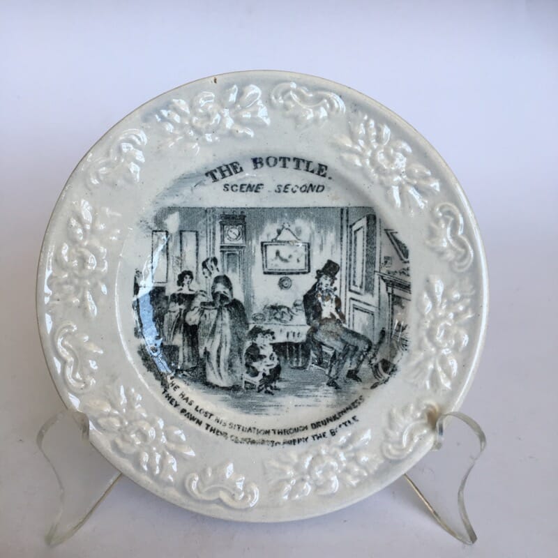 Staffordshire child's plate- THE BOTTLE II- temperance scene, c.1830 -0