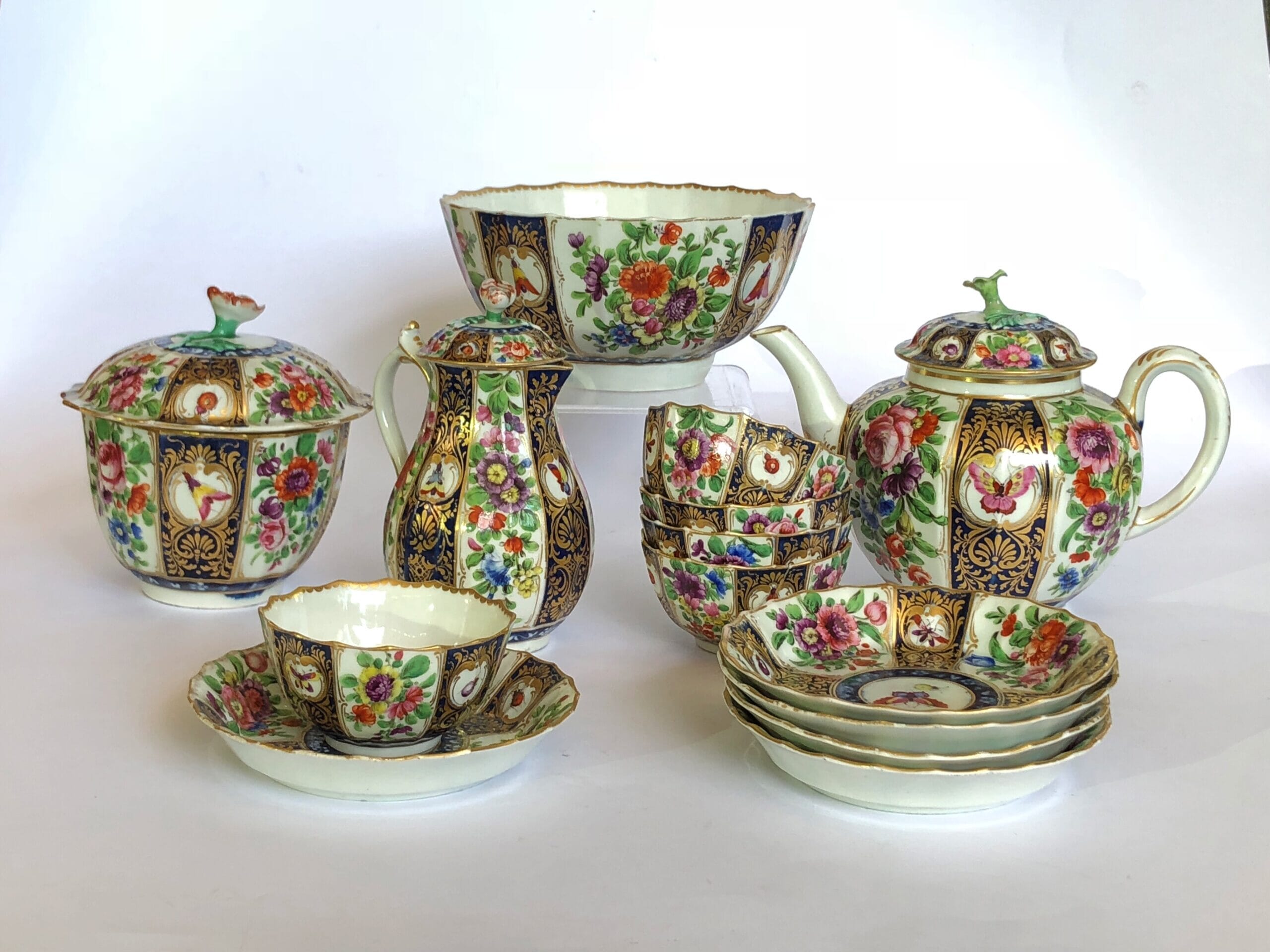 Worcester part tea service, circa 1760, decorated after Giles, 19th century -0
