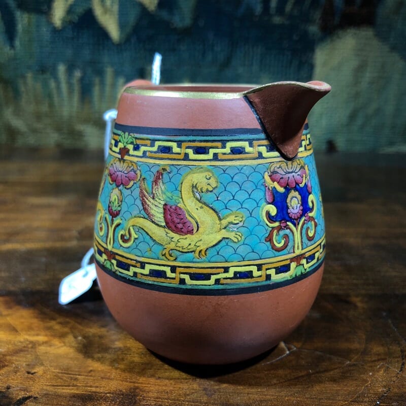 Small 'Maw' terracotta jug, enamelled decoration, c.1890 -32588