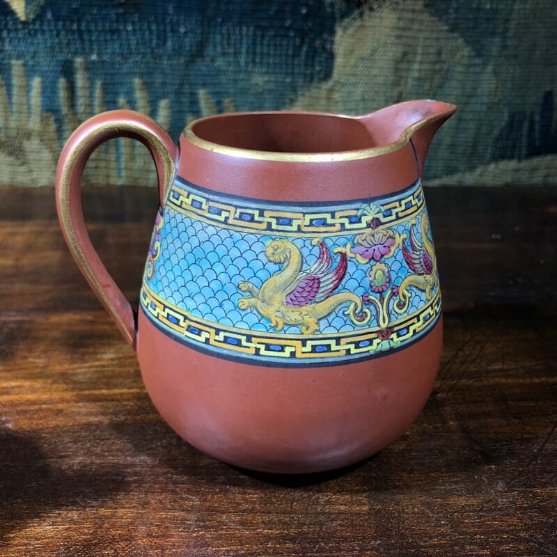 Maw terracotta jug, enamelled decoration, c.1890 -0