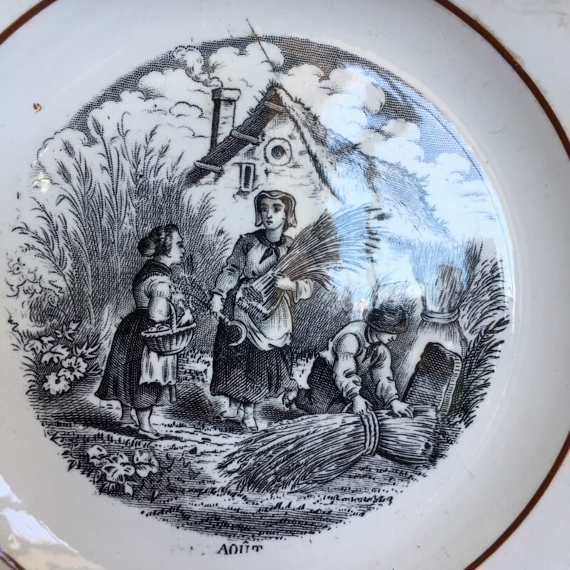 Child's plate, French harvest print, C. 1860 -32649