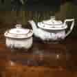 Staffordshire pearlware childs teapot & sucrier, Adam Bucks prints in black, c. 1820 -0
