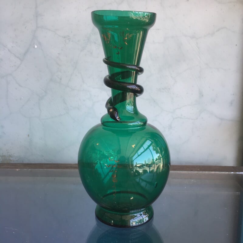 Victorian green glass snake vase, c. 1880. -0