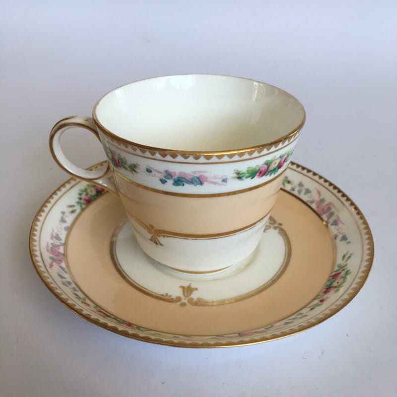 Copeland cup & saucer, dawn ground with flowers, c.1870-0