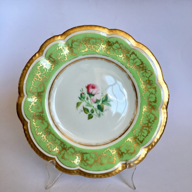 Grainger's Worcester roses plate, green border, c. 1825. -0