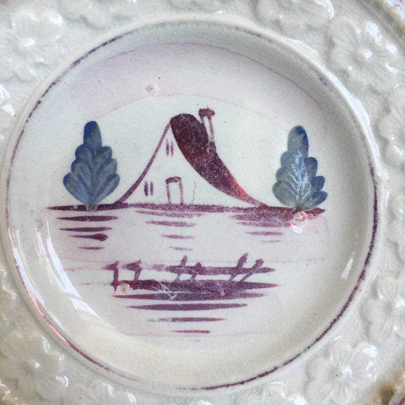 Pottery childs plate with lustre house, C. 1840 -32729