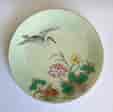 Porcelain plate by Minton, enamelled crane and lotus flowers, 1877 -0
