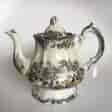 English pottery teapot, chinoiserie printed pattern, c.1840 -0