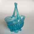 Victorian turquoise Vaseline glass basket on frilled feet, c.1890 -0