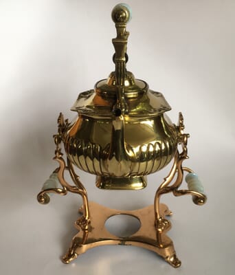 Antique Victorian Quality Brass Spirit Kettle And Stand