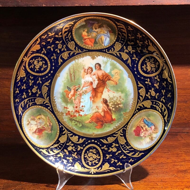 Vienna style charger, printed & painted & gilt with figures, c. 1900-0