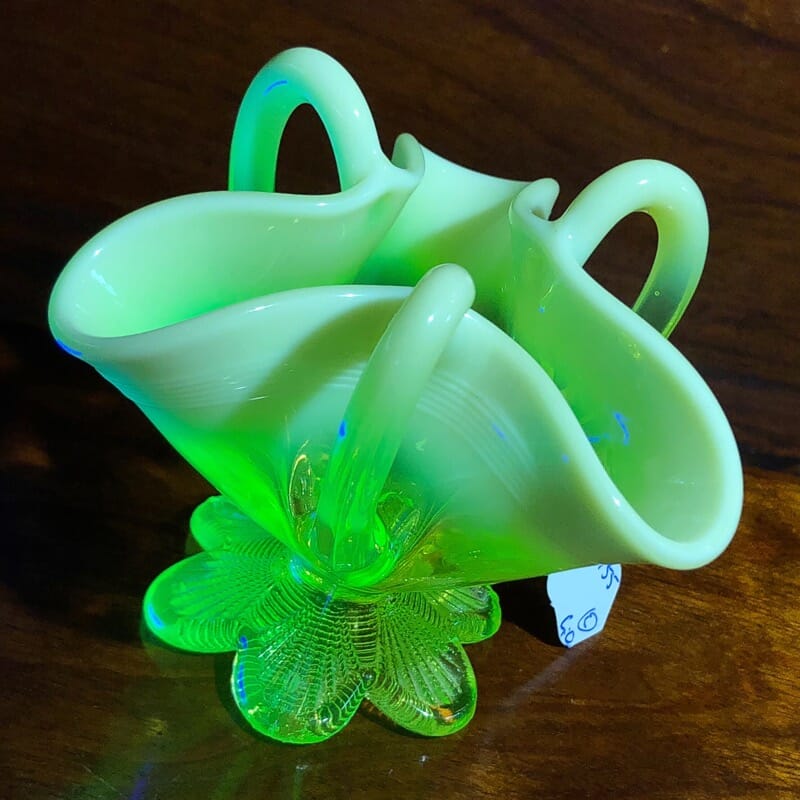 Vaseline uranium glass basket, 1880-0