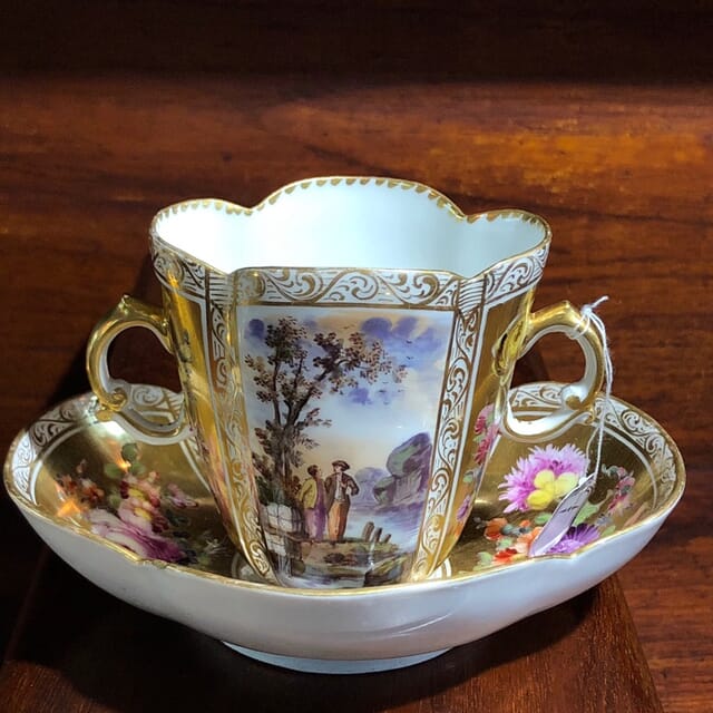 Helena Wolfson Dresden chocolate cup & saucer, Meissen style, c