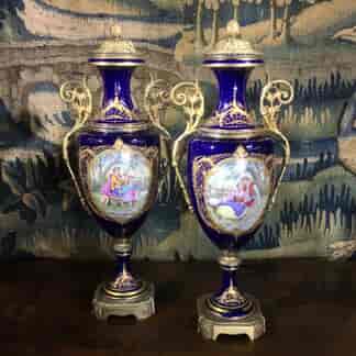 Pair of large 'Sevres Style' vases, hand painted panels, ormolu mounts, c. 1890 -0