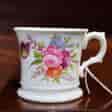 English bone china mug, printed & painted with flowers, c. 1840 -0