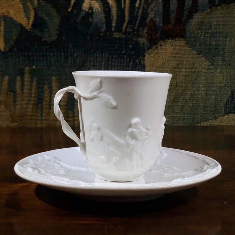 Naples/Doccia porcelain cup & saucer, classical moulding, early 19th century-0