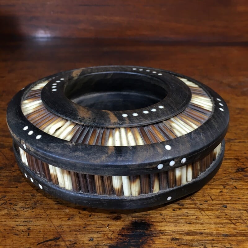 Sinhalese (Sri Lanka) porcupine round bowl, ebony & bone, c. 1900. -0
