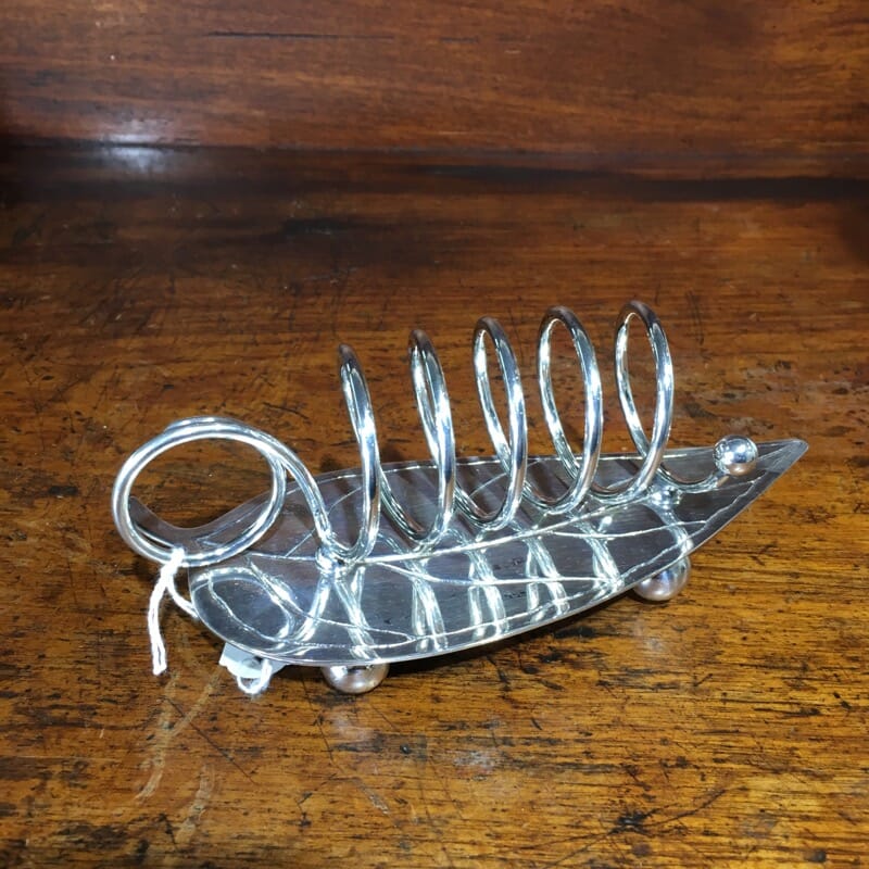 Australian silver plated toast rack, gum leaf form, c. 1925-0