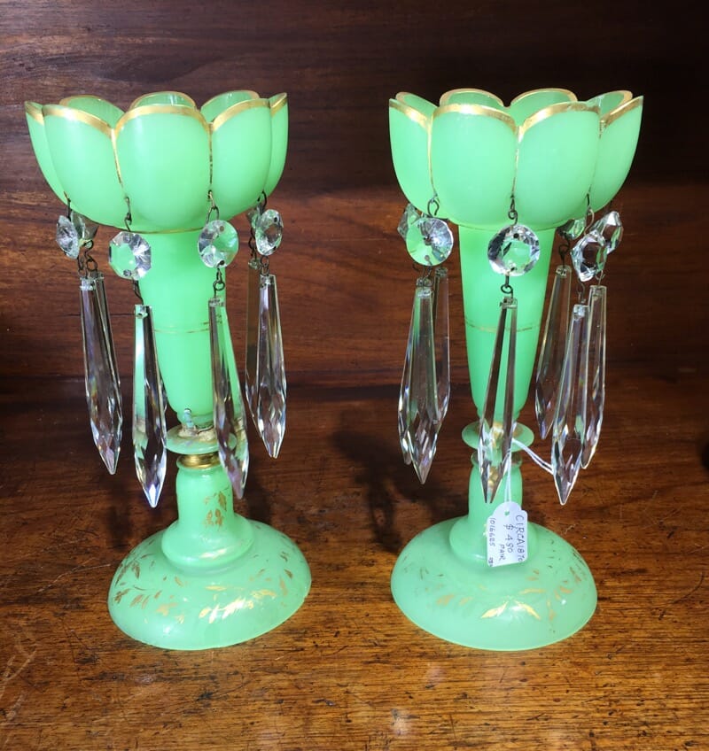Pair of Victorian green lustres, c.1870.-0