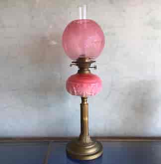 Large Victorian banquet lamp, ruby etched shade, c. 1880 -0