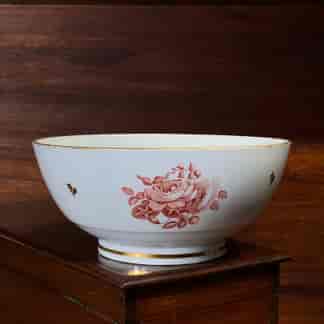 Barr Worcester bowl, red flower bat-prints, c.1800 -0