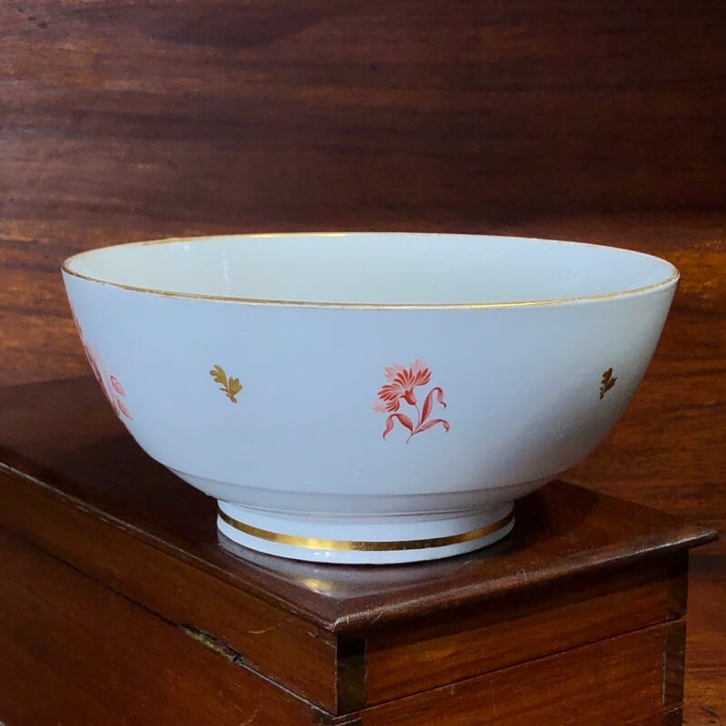 Barr Worcester bowl, red flower bat-prints, c.1800 -33194