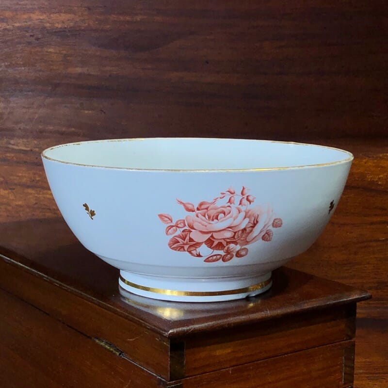 Barr Worcester bowl, red flower bat-prints, c.1800 -33192