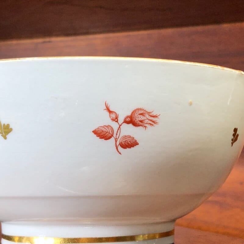 Barr Worcester bowl, red flower bat-prints, c.1800 -33193