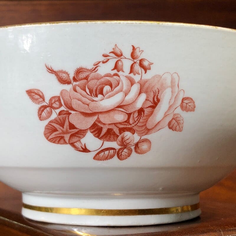 Barr Worcester bowl, red flower bat-prints, c.1800 -33197