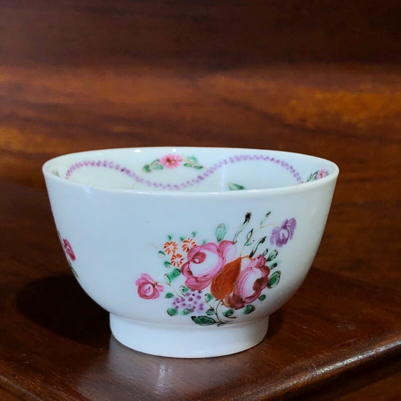 Chinese Export teabowl, European flowers, c. 1760 -0