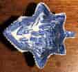 Pearlware leaf pickle dish with blue willow print, circa 1825-0
