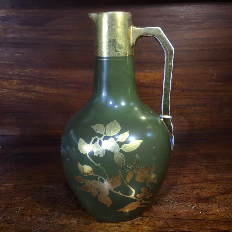 Pottery jug by Foresters England, gilt flowers c.1885 -0