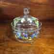 Victorian glass lidded dressing table pot, enamel forget me nots, c. 1880 -0