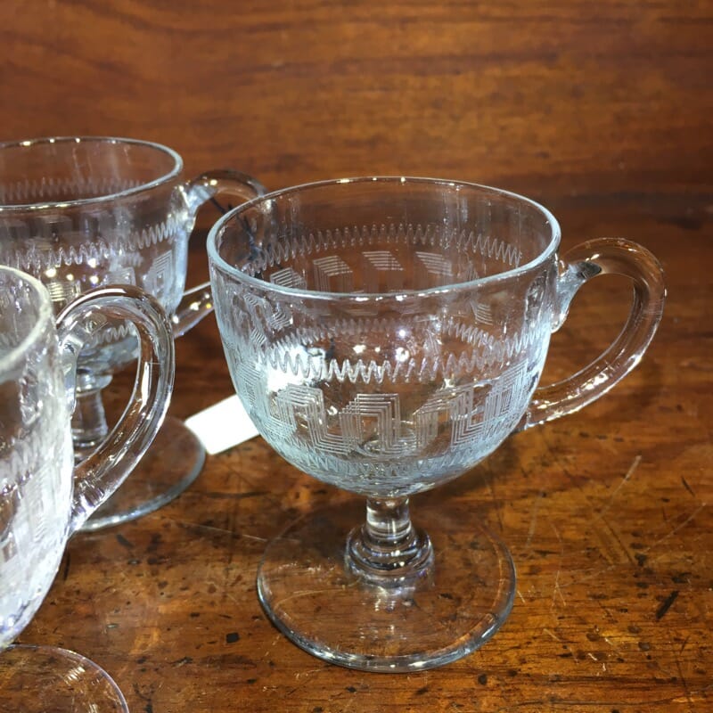 Set of six Victorian Greek Key etched custard cups, c. 1900-34070