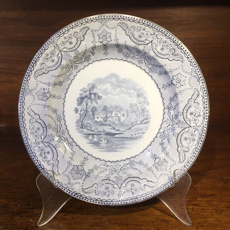 Copeland grey printed plate ‘Richmond views’ pattern, 1857-0