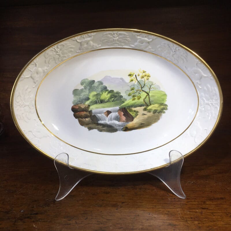 Wilson oval dish, ruins scene, dolphin moulding, c.1815-0