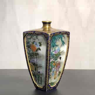 Satsuma square vase, Kinkozan, with flowers & figures, c. 1890