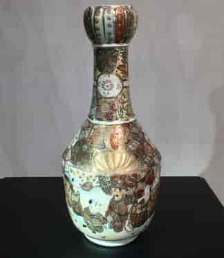 Satsuma bottle shaped vase, figural panels on brocade ground, c. 1900
