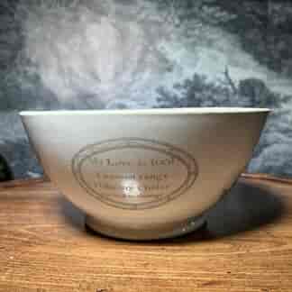 Liverpool creamware punchbowl, mottos, ships, hope, and Success to the Barley Mough, c.1800