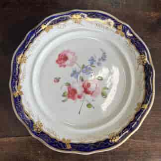 English Porcelain Teapot stand, blue border & roses, attr. Chamberlains Worcester, c. 1830