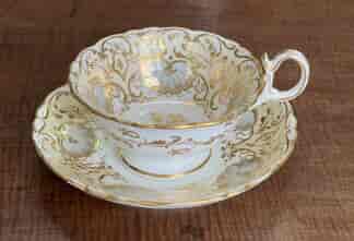 Coalport ‘Adelaide’ shape cup & saucer, gilt on lemon ground, c 1840