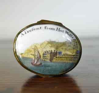 English enamel scenic patch box-A prefent from Hot Wells- c. 1790
