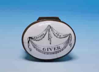 English Enamel snuff box, 'Efteem the Giver' on swags, c. 1780