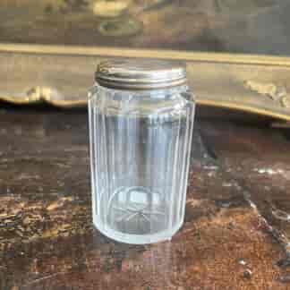 Early Victorian glass dressing table bottle with Old Sheffield Plate lid, c. 1840